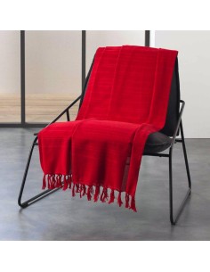 jete de canape a franges 220 x 240 cm coton tisse lilia rouge