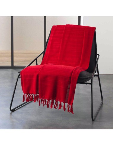 jete de canape a franges 220 x 240 cm coton tisse lilia rouge