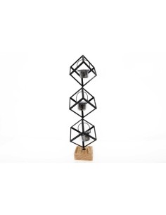 3 bougeoirs metal sur support bois 50x17