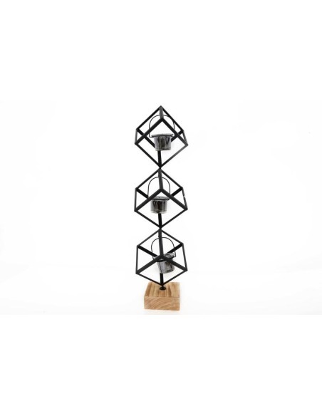 3 bougeoirs metal sur support bois 50x17