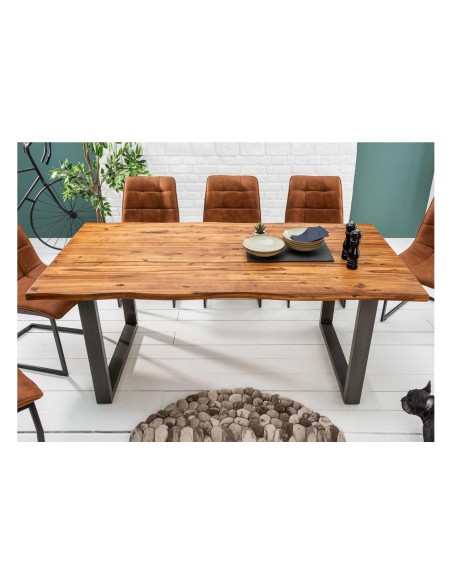 int-448 - table  rep. erica en acacia + pieds u metal nr  -200x100