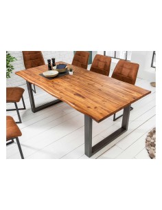 int-1504 - table rep. erica  en acacia + pieds u metal nr  -240x100