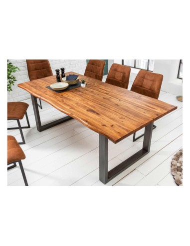 int-1504 - table rep. erica  en acacia + pieds u metal nr  -240x100