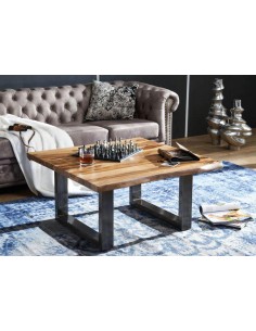 int-1507 - table basse carree erica en acacia + pieds u metal nr  -80x80