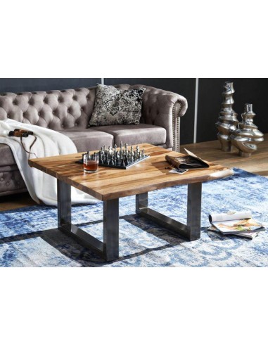 int-1507 - table basse carree erica en acacia + pieds u metal nr  -80x80