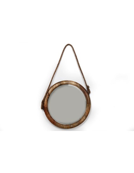 miroir rond en bois a suspendre 56x56cm