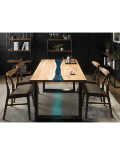 ledtlgbk - table rasin 200x100 bleu acacia avec pds u noir 200x100