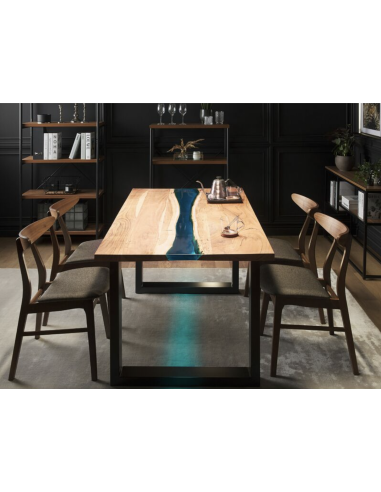 ledtlgbk - table rasin 200x100 bleu acacia avec pds u noir 200x100