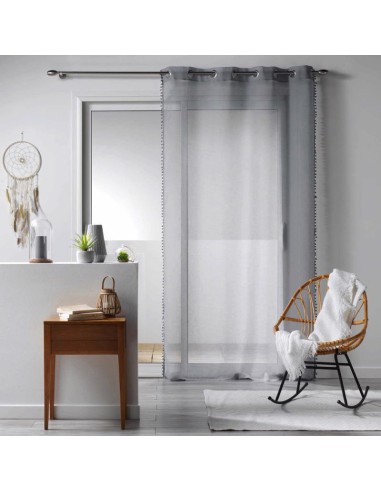 1625853-panneau a oeillets 140 x 240 cm voile sable pompons galoni gris