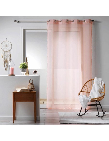 1625856-panneau a oeillets 140 x 240 cm voile sable pompons galoni rose pale