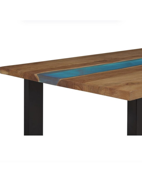 ledtlgbk - table rasin 200x100 blanc acacia avec pds u noir 200x102