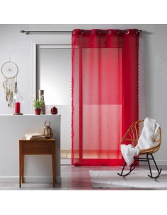 1625860-panneau a oeillets 140 x 240 cm voile sable pompons galoni rouge