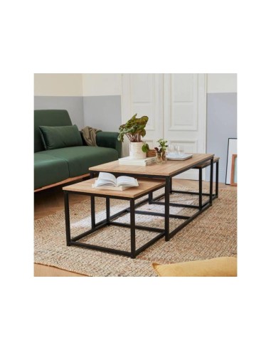 in9341133-lot de 3 tables basse hari en bois de manguier gm 110x60x45