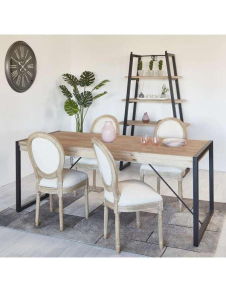 65820ga - chaise medaillon hevea assise+dos tissu finition gris/anthracite 49x56