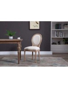 65820na - chaise medaillon hevea assise+dos tissu finition lin naturel 49x56x96