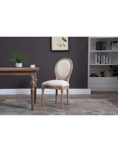 65820na - chaise medaillon hevea assise+dos tissu finition lin naturel 49x56x96