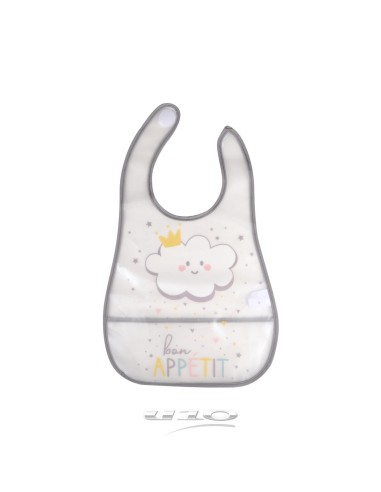 6rep245 - bavoir a scratch plastique avec poche recuperateur 45*28cm nuage essen