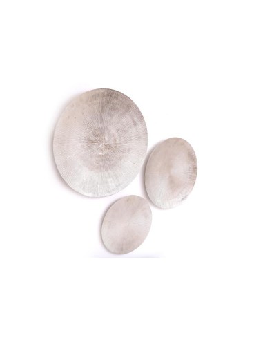 set 3 deco mural metal argent martele