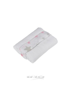 6tex224 - lot de 3 langes 100% coton 70*70cm 1 imprime / 2 unis essen'ciel