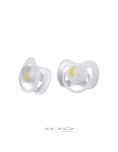 6rep231 - set de 2 sucettes silicone lune phosphorescente +6mois essen'ciel