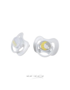 6rep230 - set de 2 sucettes silicone lune phosphorescente 0-6mois essen'ciel