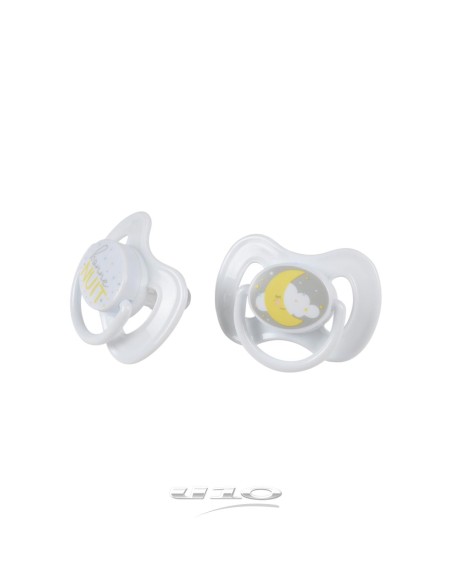 6rep230 - set de 2 sucettes silicone lune phosphorescente 0-6mois essen'ciel