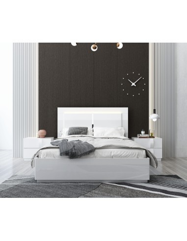 17204bl- salvador lit 180*200cm bois laqué blanc  avec sommier 14 lattes