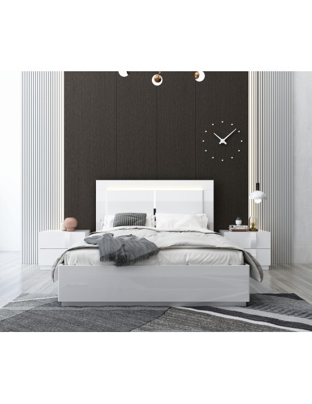 17204bl- salvador lit 180*200cm bois laqué blanc  avec sommier 14 lattes