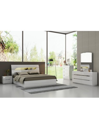 17215bl-evelyn  lit bois laqué blanc 160x200cm avec sommier 14 lattes