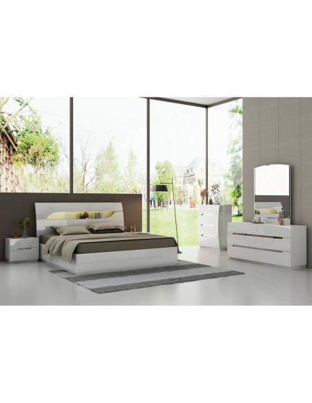 17215bl-evelyn  lit bois laqué blanc 160x200cm avec sommier 14 lattes