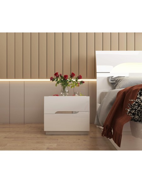 17214bl-evelyn lit bois laqué blanc 180*200cm avec sommier 14 lattes