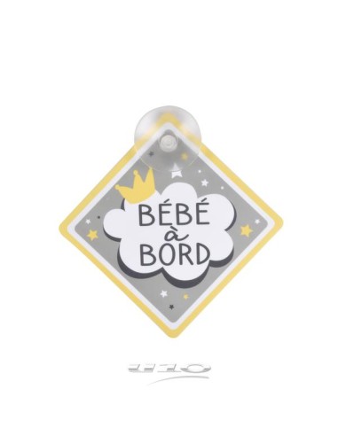 6sep209 - accroche plastique pour vehicule "bebe a bord" 12.5*12.5cm avec ventou