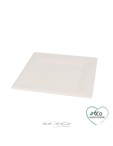 6vae030bc - set de 12 plateaux carres en canne a sucre 25cm blanc