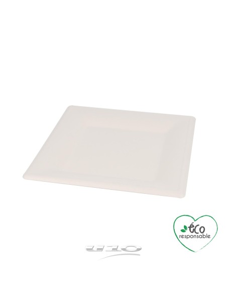 6vae030bc - set de 12 plateaux carres en canne a sucre 25cm blanc