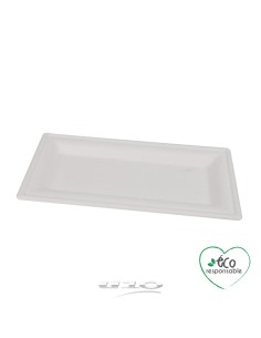 set de 12 plateaux rectangles en canne a sucre 26cm blanc