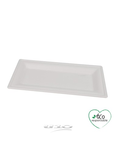 set de 12 plateaux rectangles en canne a sucre 26cm blanc