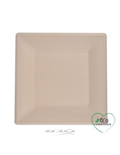 6vae029nt - set de 12 assiettes carrees en canne a sucre 20cm naturel