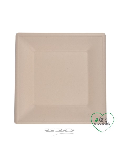 6vae029nt - set de 12 assiettes carrees en canne a sucre 20cm naturel