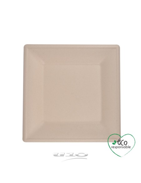 6vae028nt - set de 12 assiettes carrees en canne a sucre 15cm naturel
