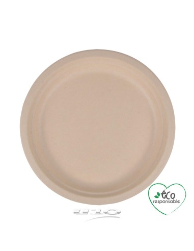 6vae027nt - set de 12 assiettes rondes en canne a sucre d22cm naturel