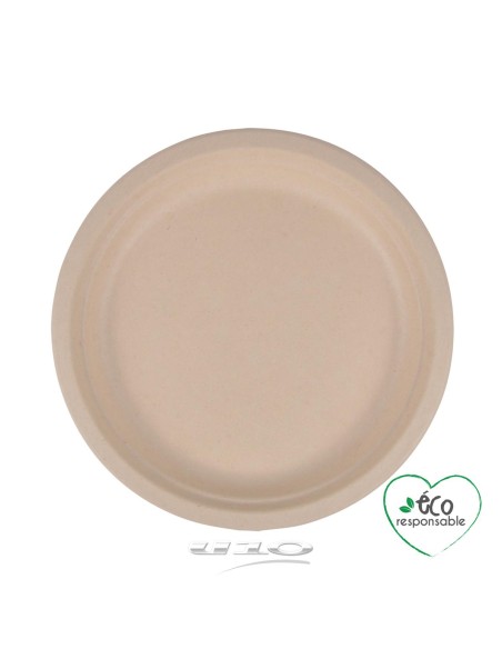 6vae027nt - set de 12 assiettes rondes en canne a sucre d22cm naturel