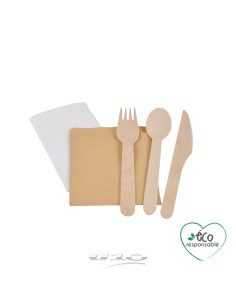 6vae025 - set de 6 sets individuels de couverts bois cuillere+couteau+fourchette