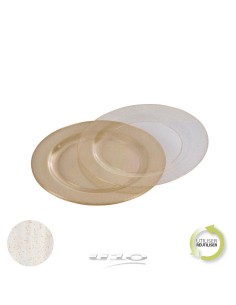 6asj110or - set de 6 assiettes en plastique reutilisable d23cm paillete or