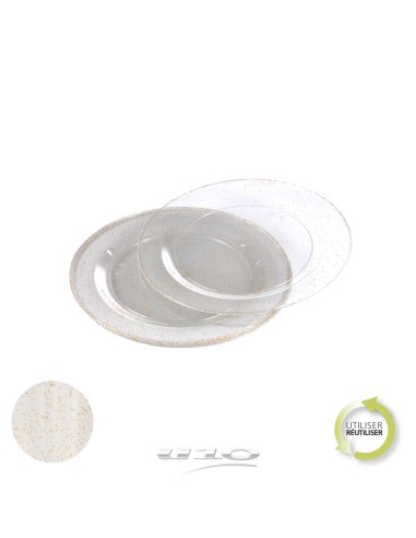 6asj101or - set de 6 assiettes en plastique reutilisable 18cm paillete or