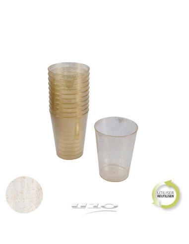 6goj044or - set de 20 verres en plastique reutilisable 20cl paillete or