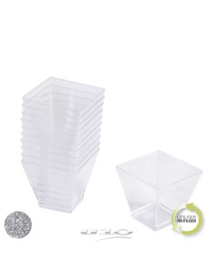 6vaj110ag - set de 25 verrines en plastique reutilisable  carre 60ml argent
