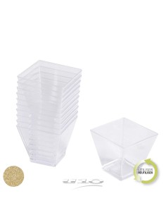 6vaj110or - set de 25 verrines en plastique reutilisable carre 60ml or