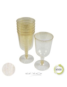 6goj043or - set de 6 verres a vin en plastique reutilisable 18cl  paillete or