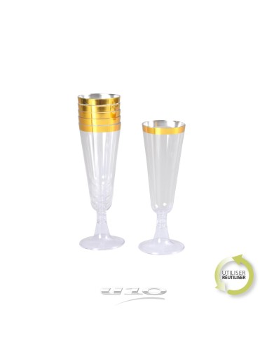 6goj046or - set de 6 flutes a champagne en plastique reutilisable 15cl lisere or