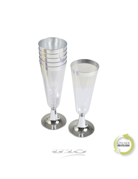 6goj046ag - set de 6 flutes a champagne en plastique reutilisable 15cl lisere ar